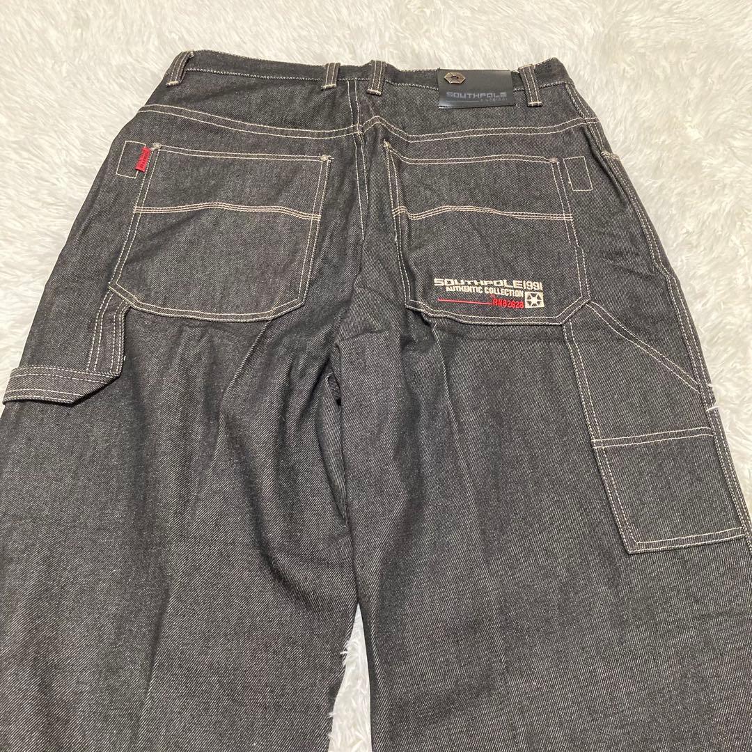 SouthPole W36ウォッシュブラック デニム ペインター バギーパンツ