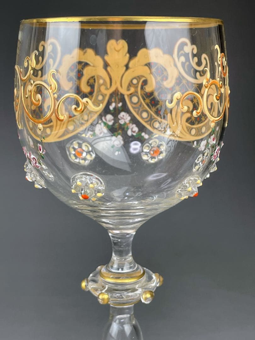 【希少】モーゼル エナメル盛 金彩 ワイングラス 金盛り エナメル彩 フランス