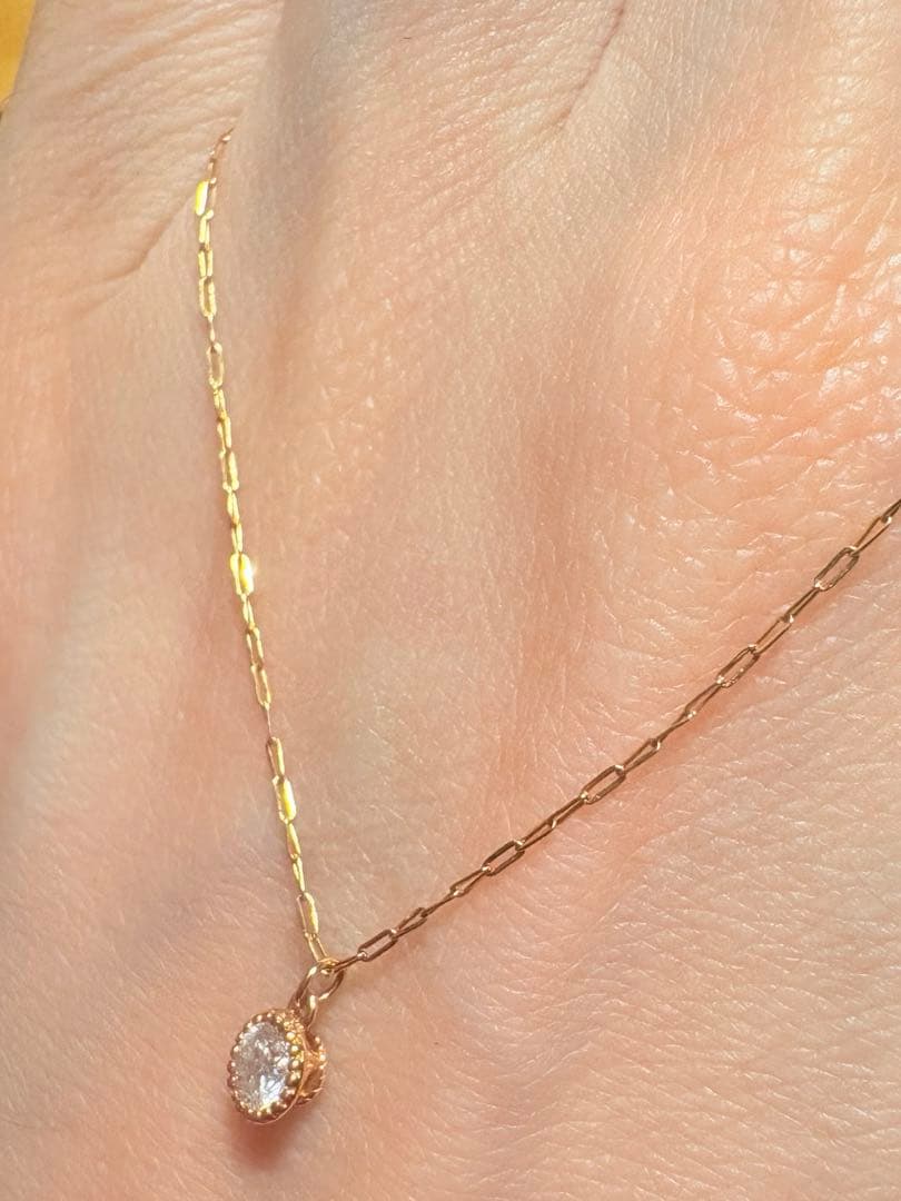 【週末特別SALE】アガット K18ネックレス D0.1ct 一粒ダイヤミル打ち