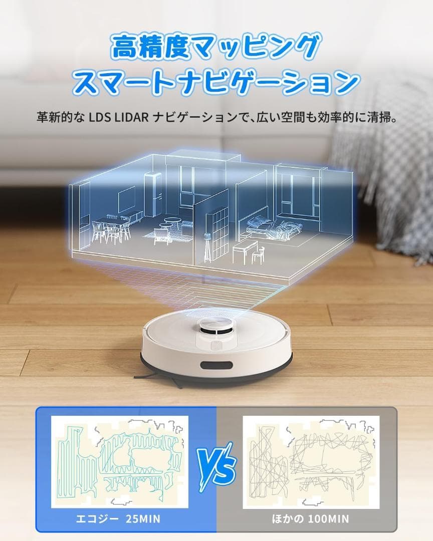 エコジー ロボット掃除機 ドック搭載+水拭き対応！ RV-SL350B