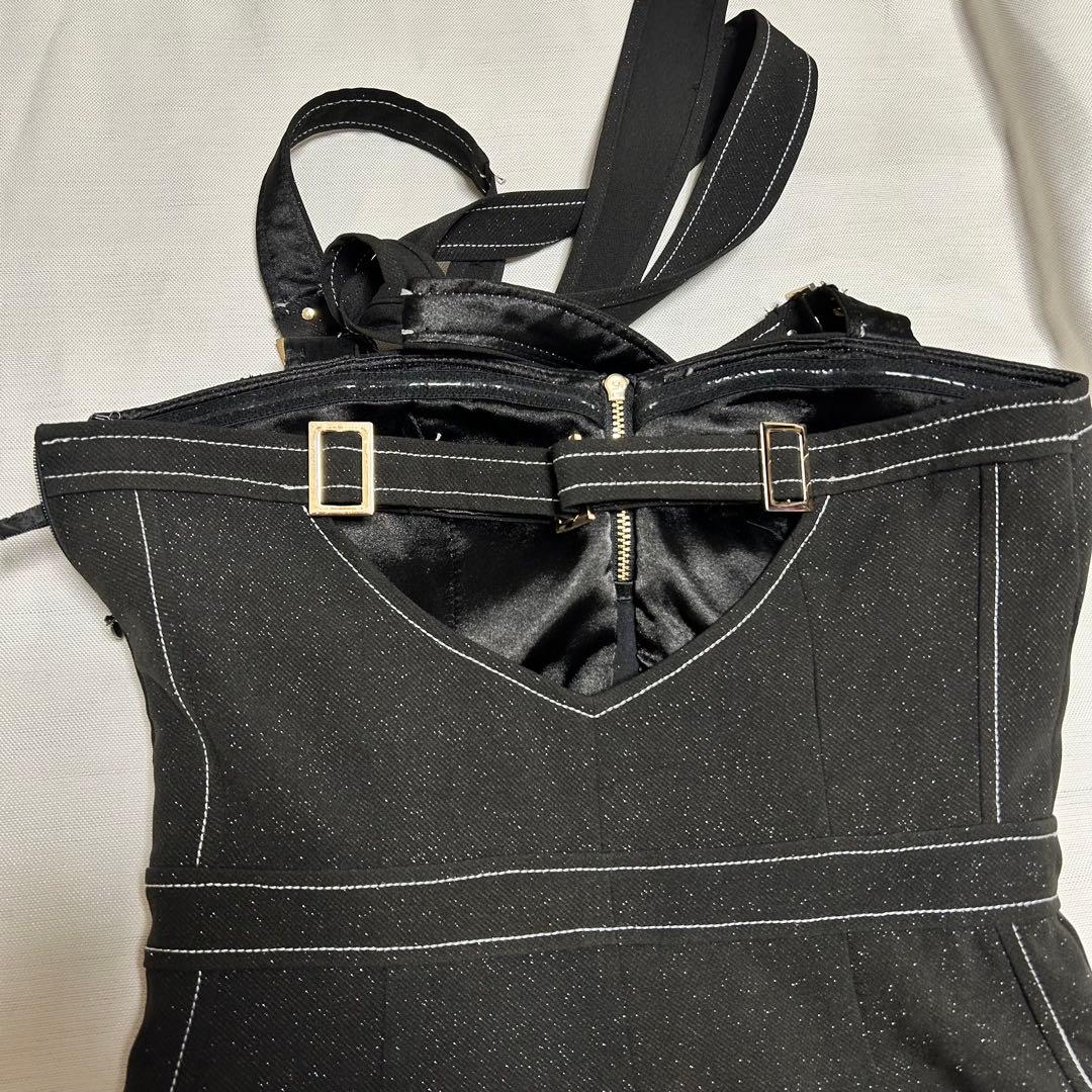 robe de fleurs ブラックタイトドレス ストラップ付き