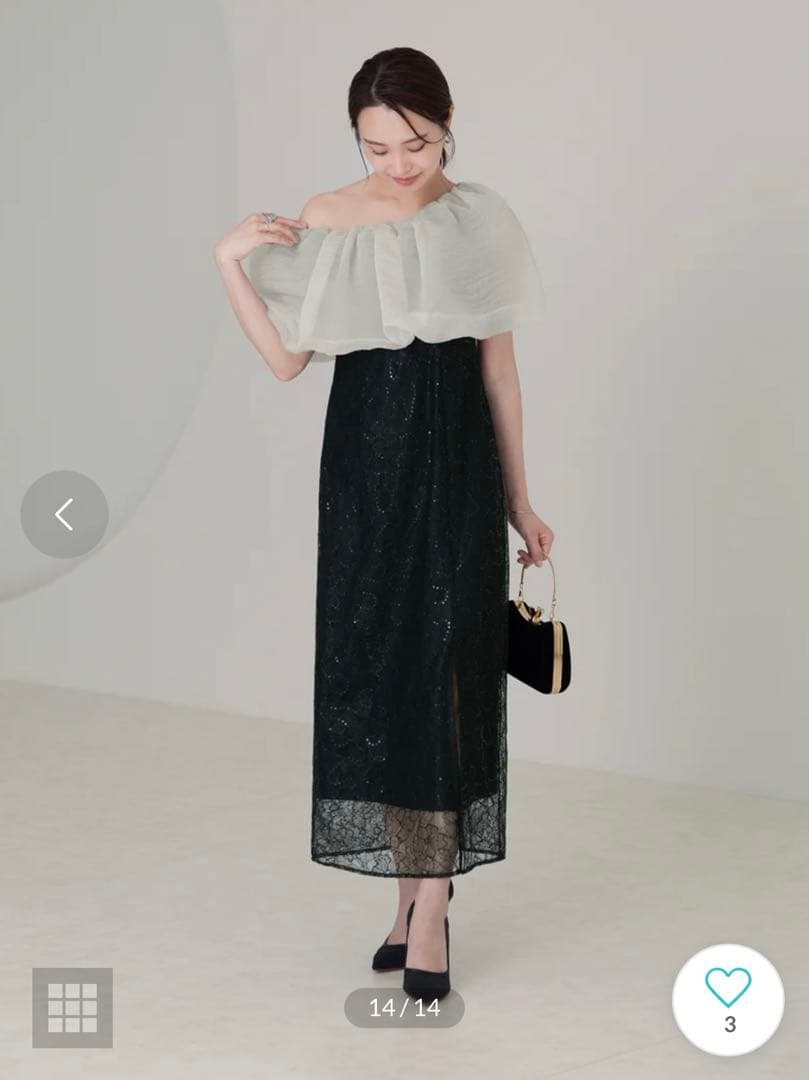 オフショルダー レース ロングドレス