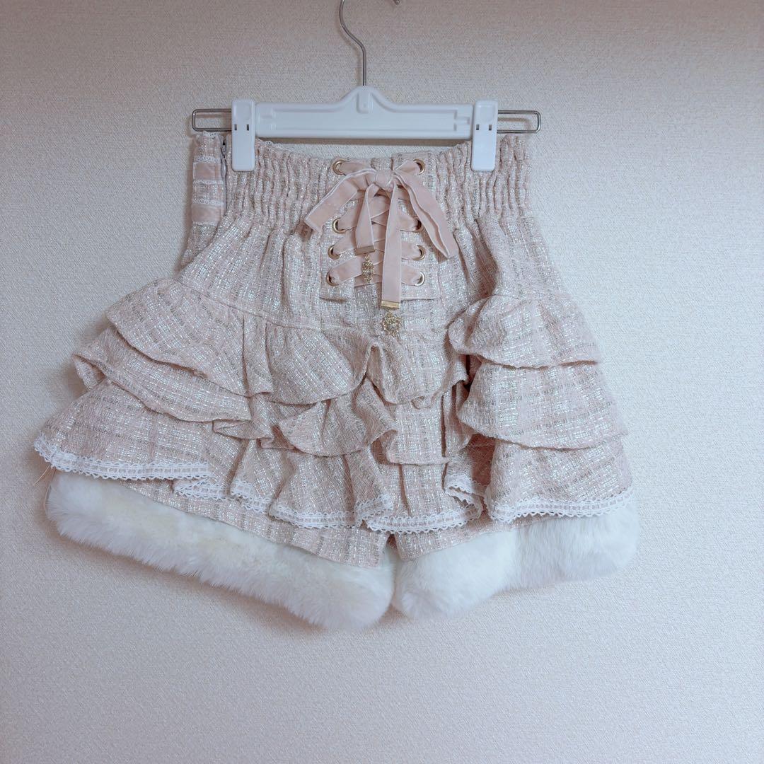 リズリサ 裾ファーフリルスカパン ピンク