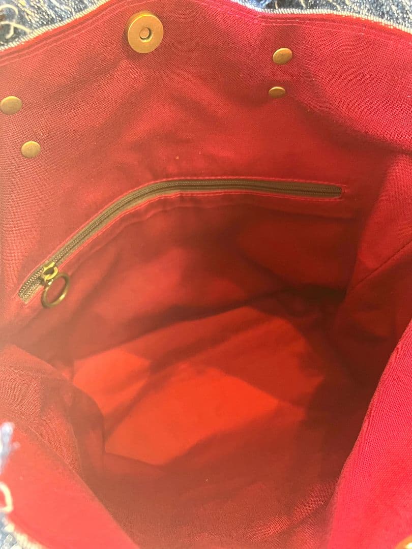 ロラライハリス♡ブルーグラデデニム♡刺繍の本革持ち手のフリンジ肩掛けバッグ