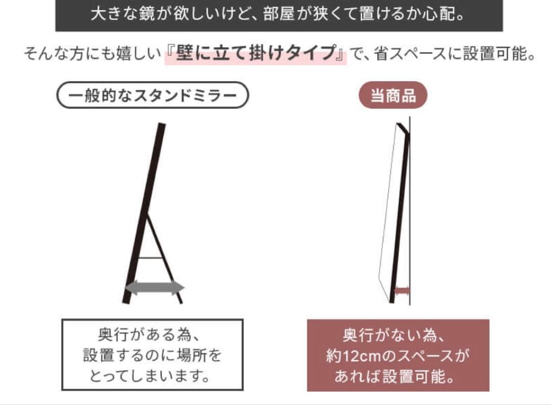 ホワイト スタンドミラー 幅90cm 高さ180cm