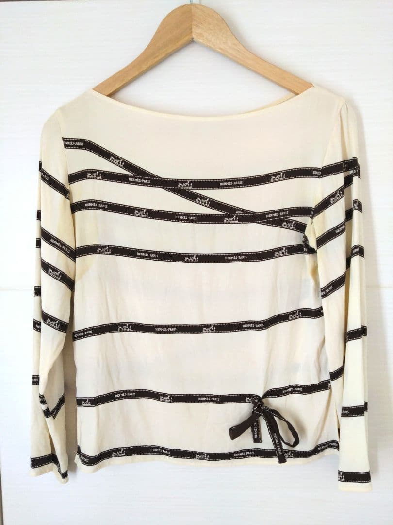HERMES 　ストライプ 長袖 トップス　エルメス 長袖カットソー シルク