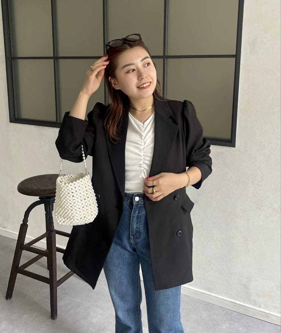 黒 テーラードジャケット ダブルブレスト