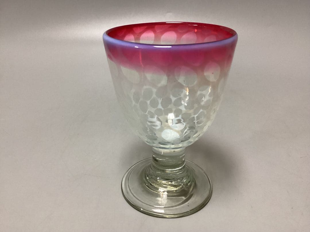 縁赤　水玉模様　なつめ形　氷コップ　ガラススプーン付き