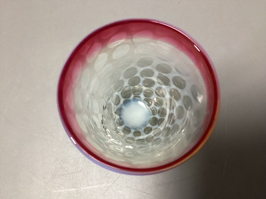 縁赤　水玉模様　なつめ形　氷コップ　ガラススプーン付き