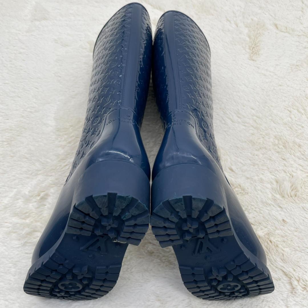 ネイビー エンボス加工 ラバーブーツ