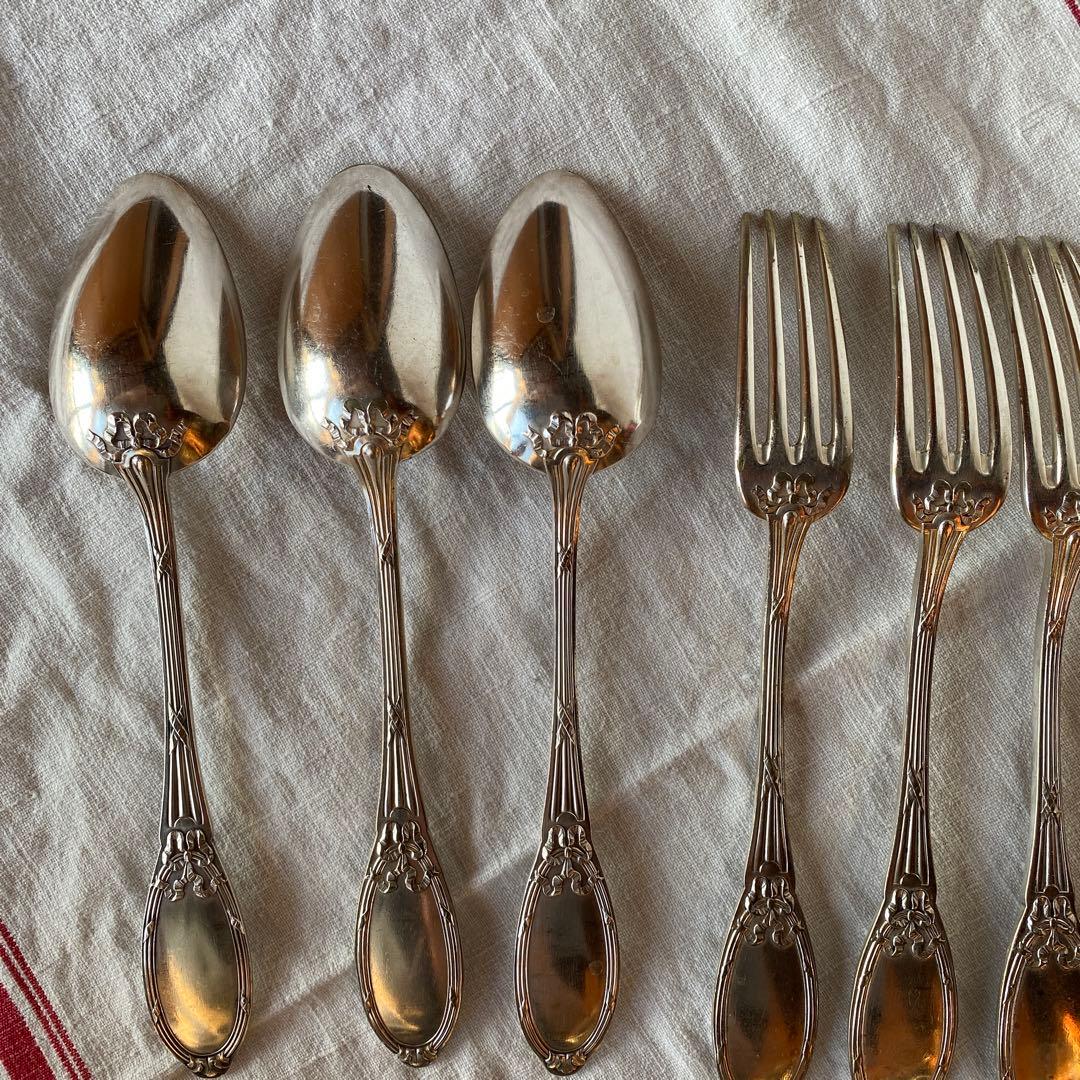 アンティーク　フランス製シルバープレートカトラリーセット各3本