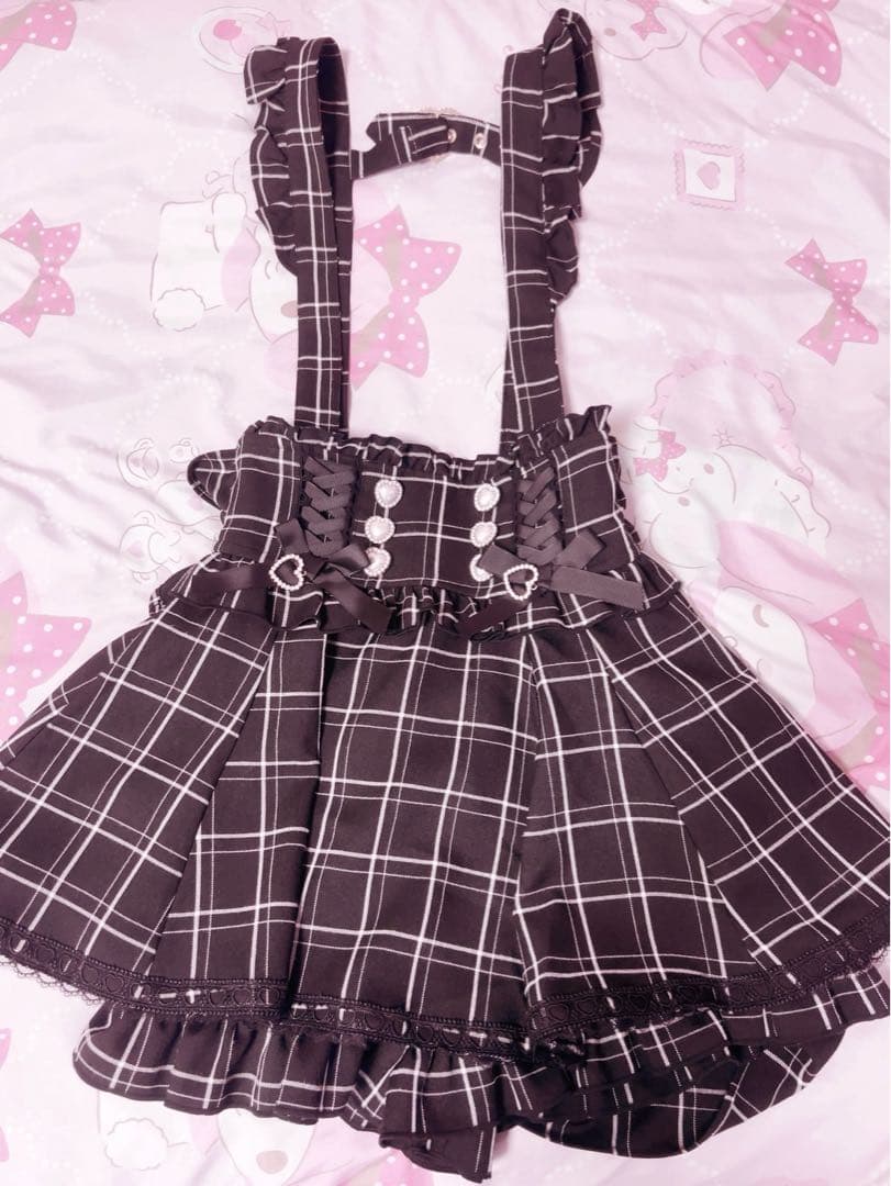 リズリサ レースアップサスペンダー付スカパン ブラックチェック