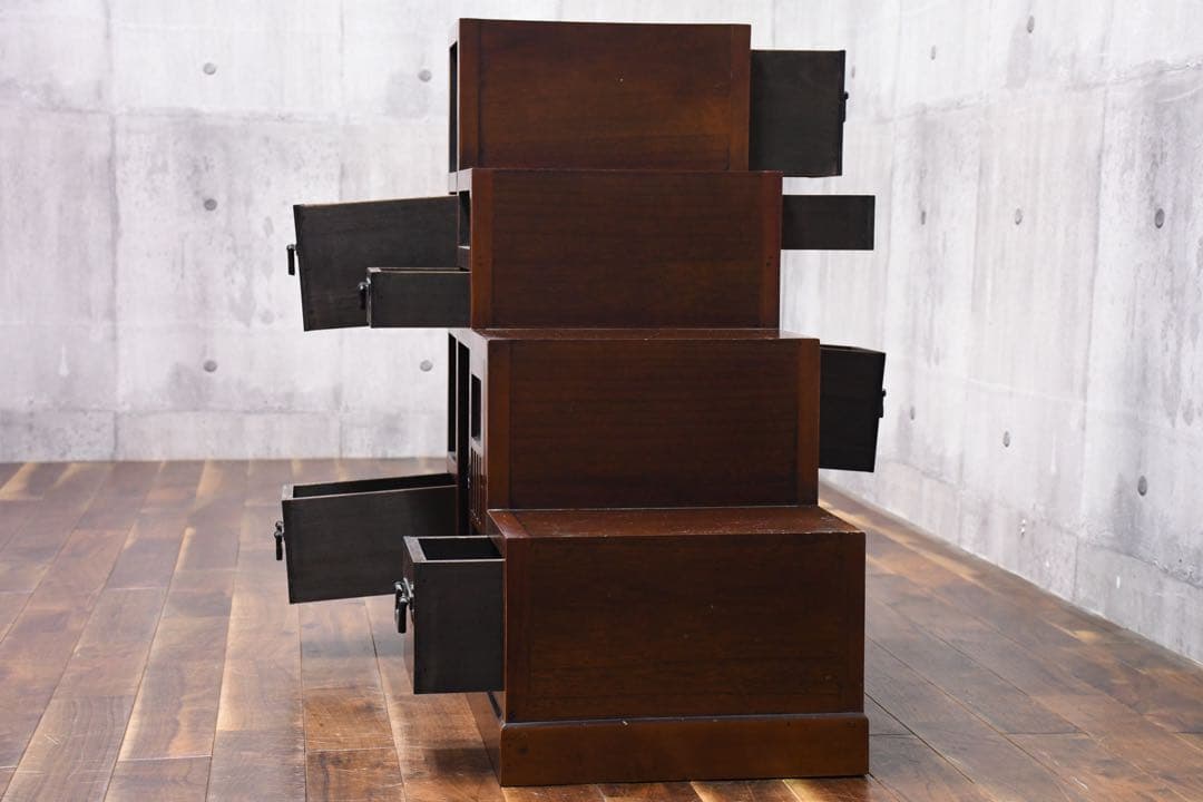 DLK113 民芸家具調 階段箪笥 4段 両面タイプ 階段タンス 抽斗 和モダン