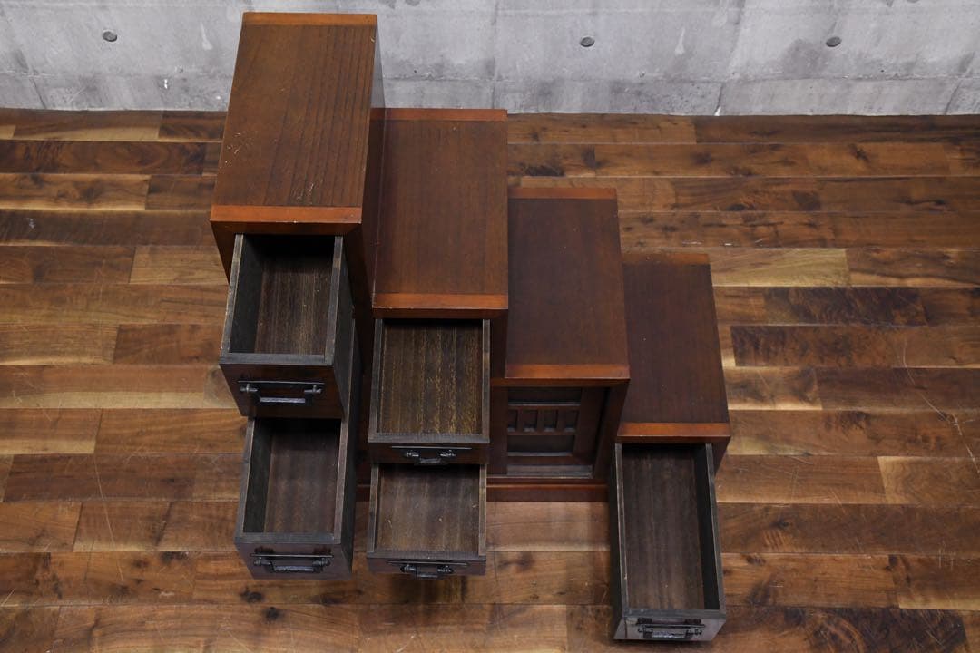 DLK113 民芸家具調 階段箪笥 4段 両面タイプ 階段タンス 抽斗 和モダン