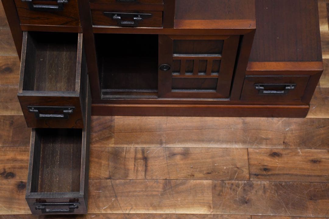 DLK113 民芸家具調 階段箪笥 4段 両面タイプ 階段タンス 抽斗 和モダン