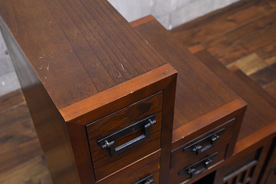 DLK113 民芸家具調 階段箪笥 4段 両面タイプ 階段タンス 抽斗 和モダン