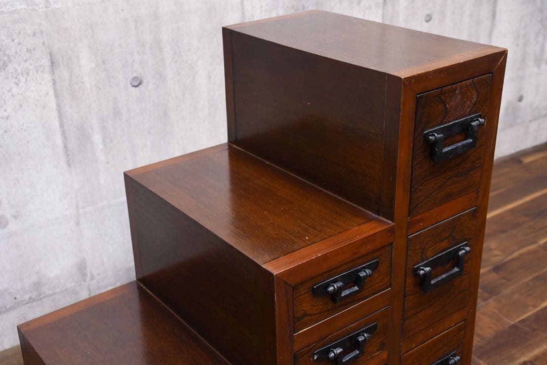 DLK113 民芸家具調 階段箪笥 4段 両面タイプ 階段タンス 抽斗 和モダン