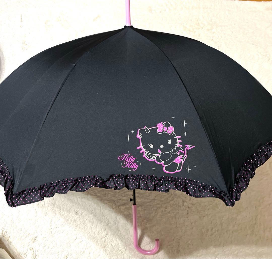 平成レトロ　サンリオ　ハローキティ　天使傘　フリル　ドット　ブラックピンク　レア