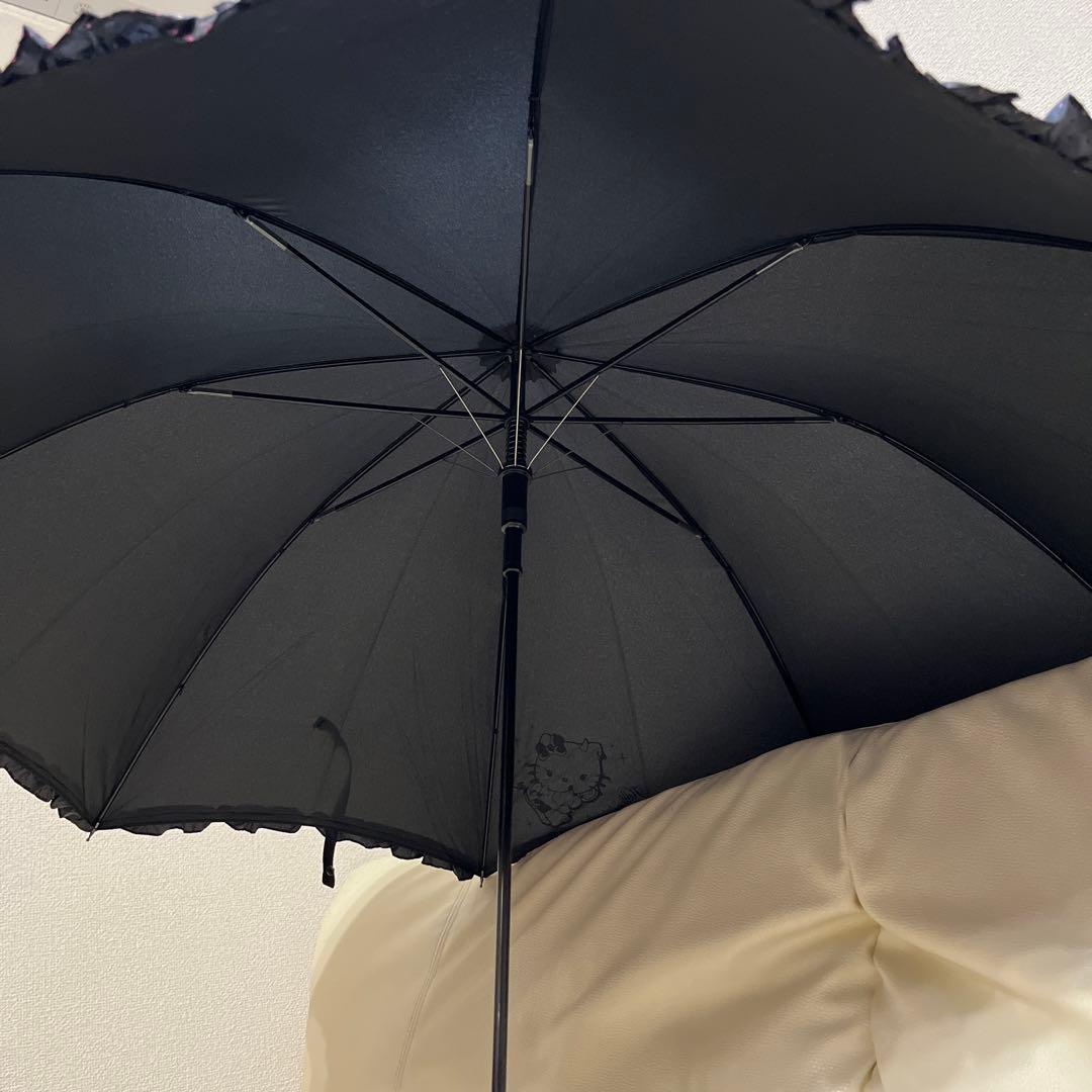 平成レトロ　サンリオ　ハローキティ　天使傘　フリル　ドット　ブラックピンク　レア