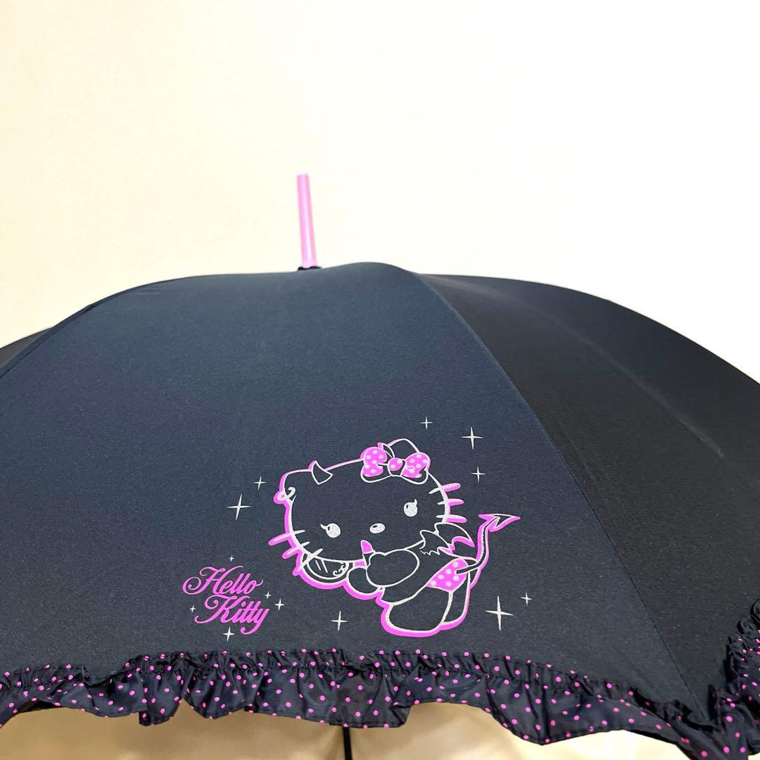 平成レトロ　サンリオ　ハローキティ　天使傘　フリル　ドット　ブラックピンク　レア