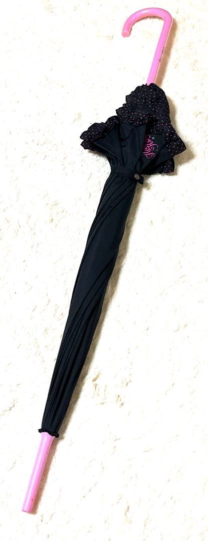平成レトロ　サンリオ　ハローキティ　天使傘　フリル　ドット　ブラックピンク　レア