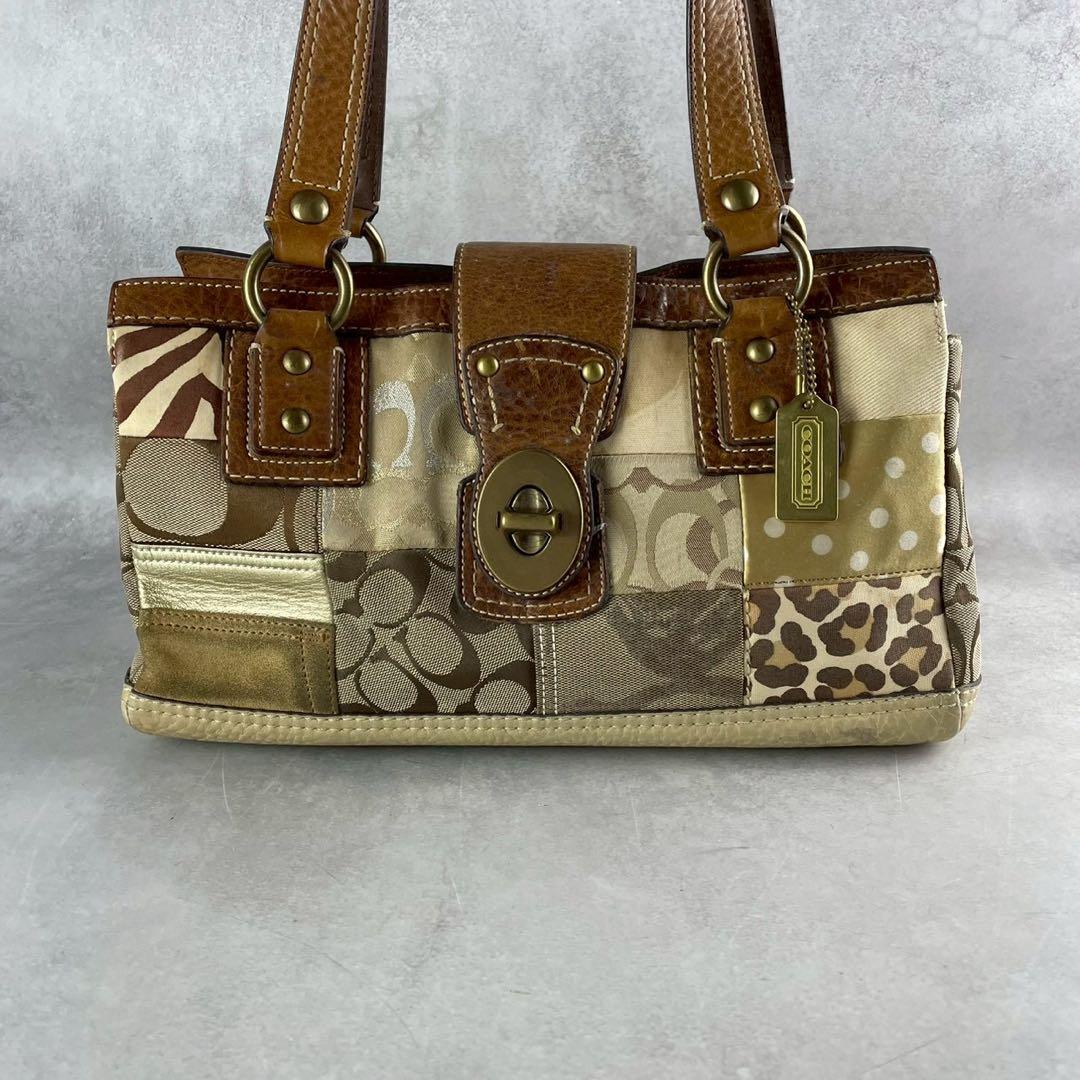 ✨稀少✨美品✨コーチ　パッチワーク　キャリーオール　肩かけ　ターンロック　茶系