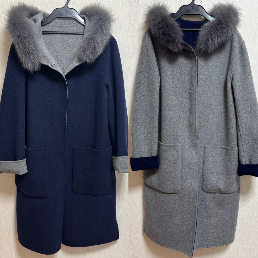 ❤️バーニーズニューヨーク❤️FOXファー付きダブルフェイスリバーシブルコート❤️36