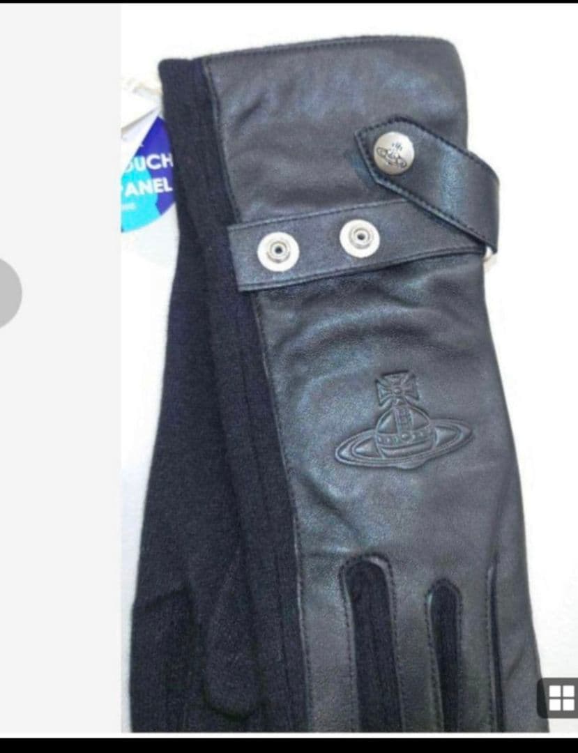 ヴィヴィアンウエストウッド　手袋　黒　レザージャージーコンビ　タッチ　ベルト飾り