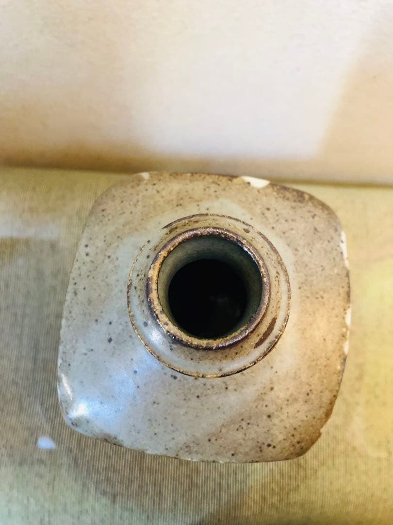 益子焼　人間国宝　島岡達三　象嵌方瓶　角花瓶　28cm