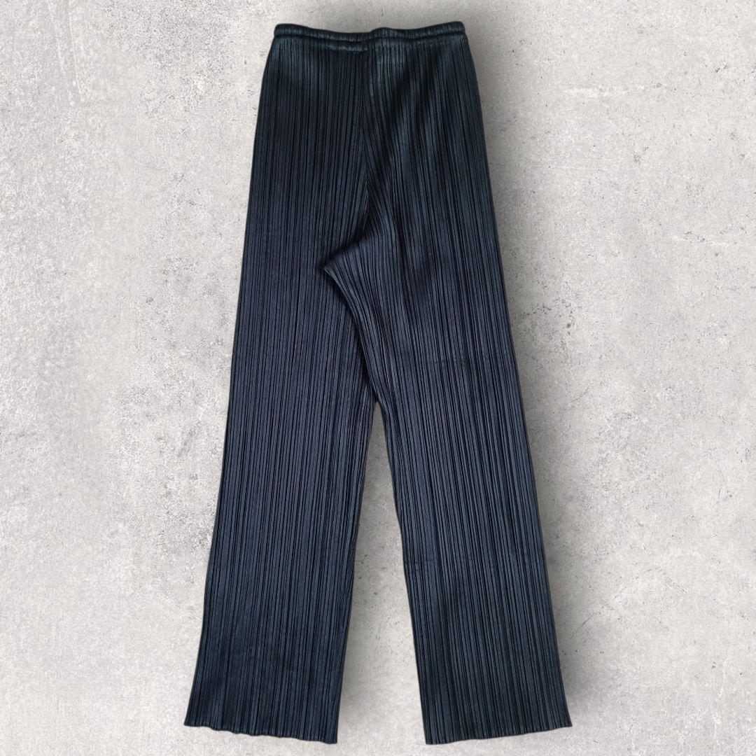 プリーツプリーズ ロングパンツ 洗える ウォッシャブル 洗濯可 ネイビー