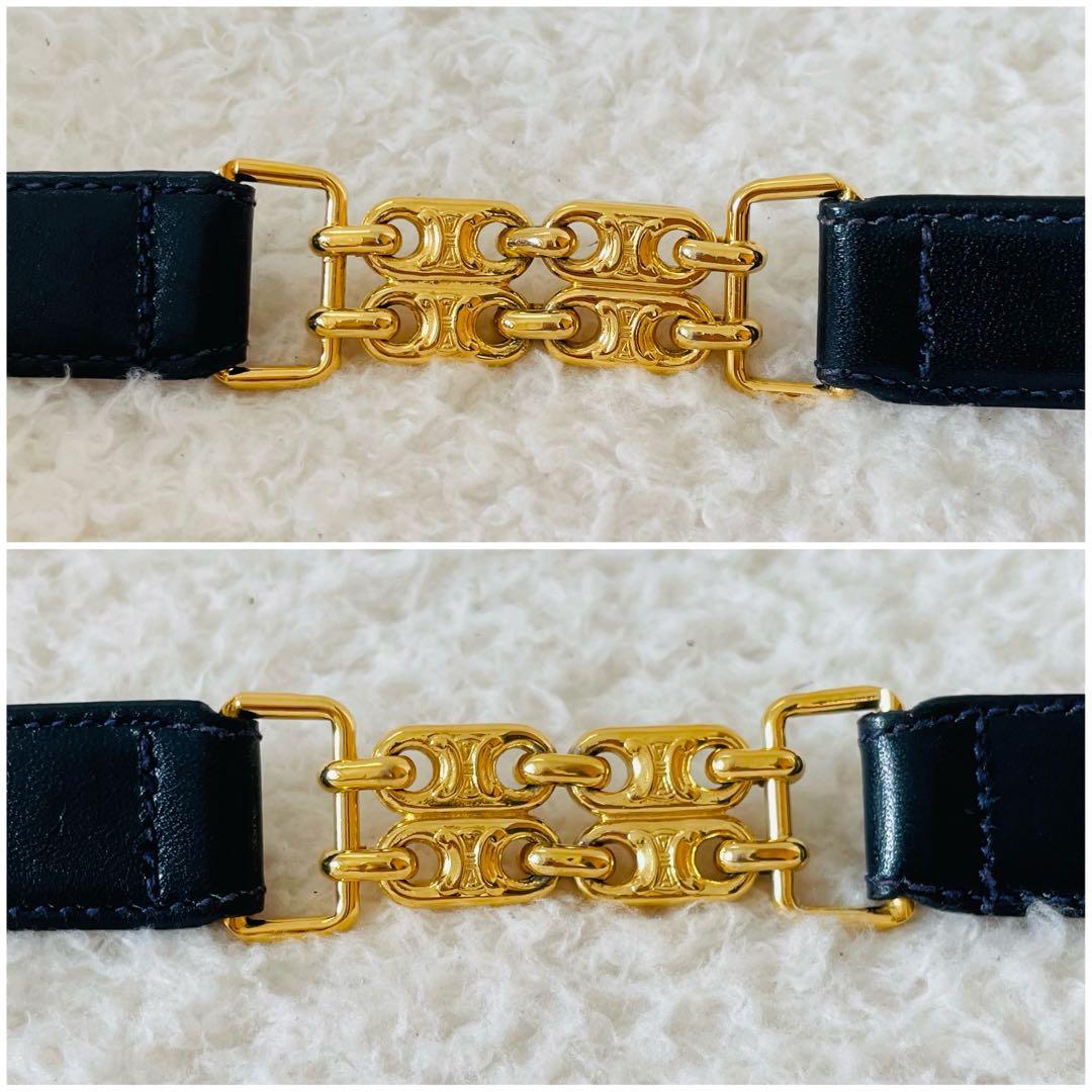 CELINE ベルト 65 セリーヌ 黒 ゴールド レディース レザーベルト