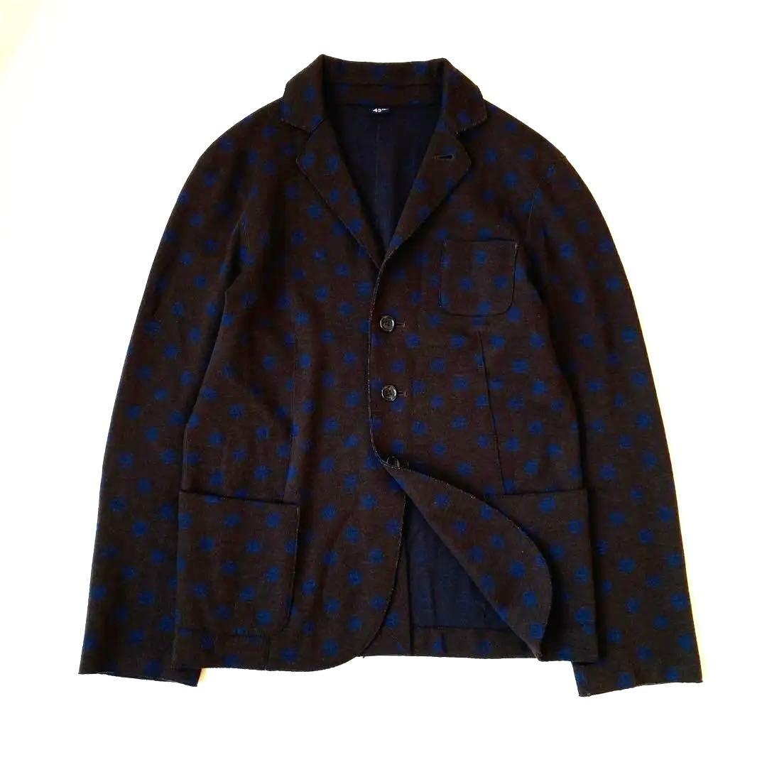 【美品】45R　テーラードジャケット　ジャージフラノ　ドット　水玉柄