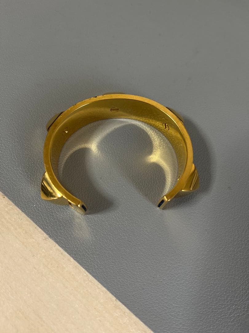 HERMES エルメス バングル メタル レザー ゴールド メドール　スタッズ