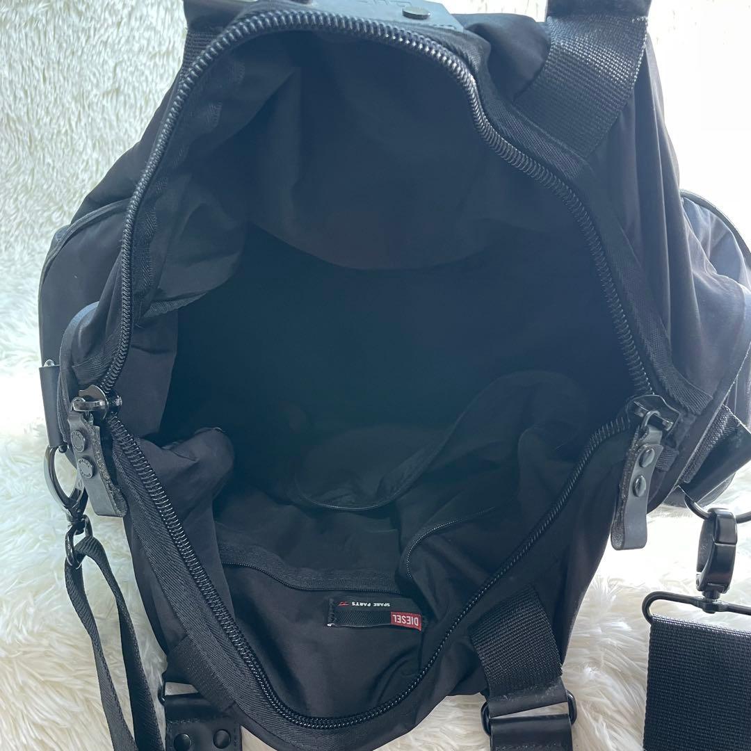 【美品】ディーゼル 2way ボストンバッグ ドラムバッグ ナイロン レザー 黒