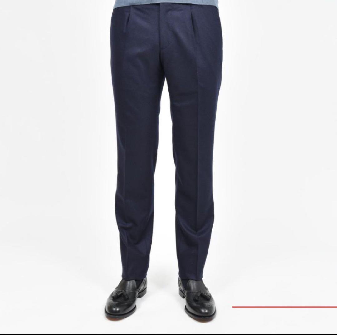 タリアトーレSUPER100'sウールフランネル1プリーツパンツ　ネイビー52