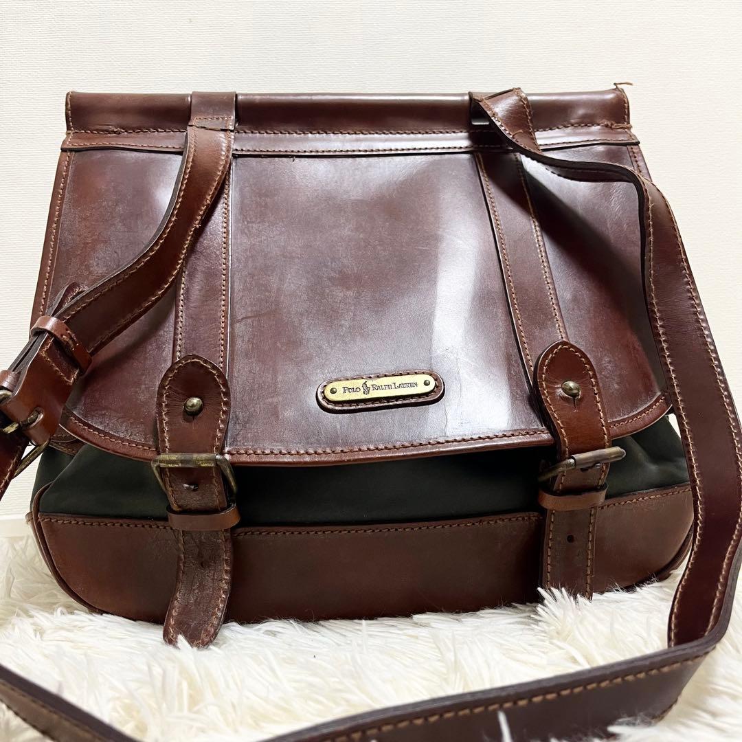 ポロラルフローレン ショルダーバッグ レザー ヴィンテージ 茶色 2層式 棒 鞄