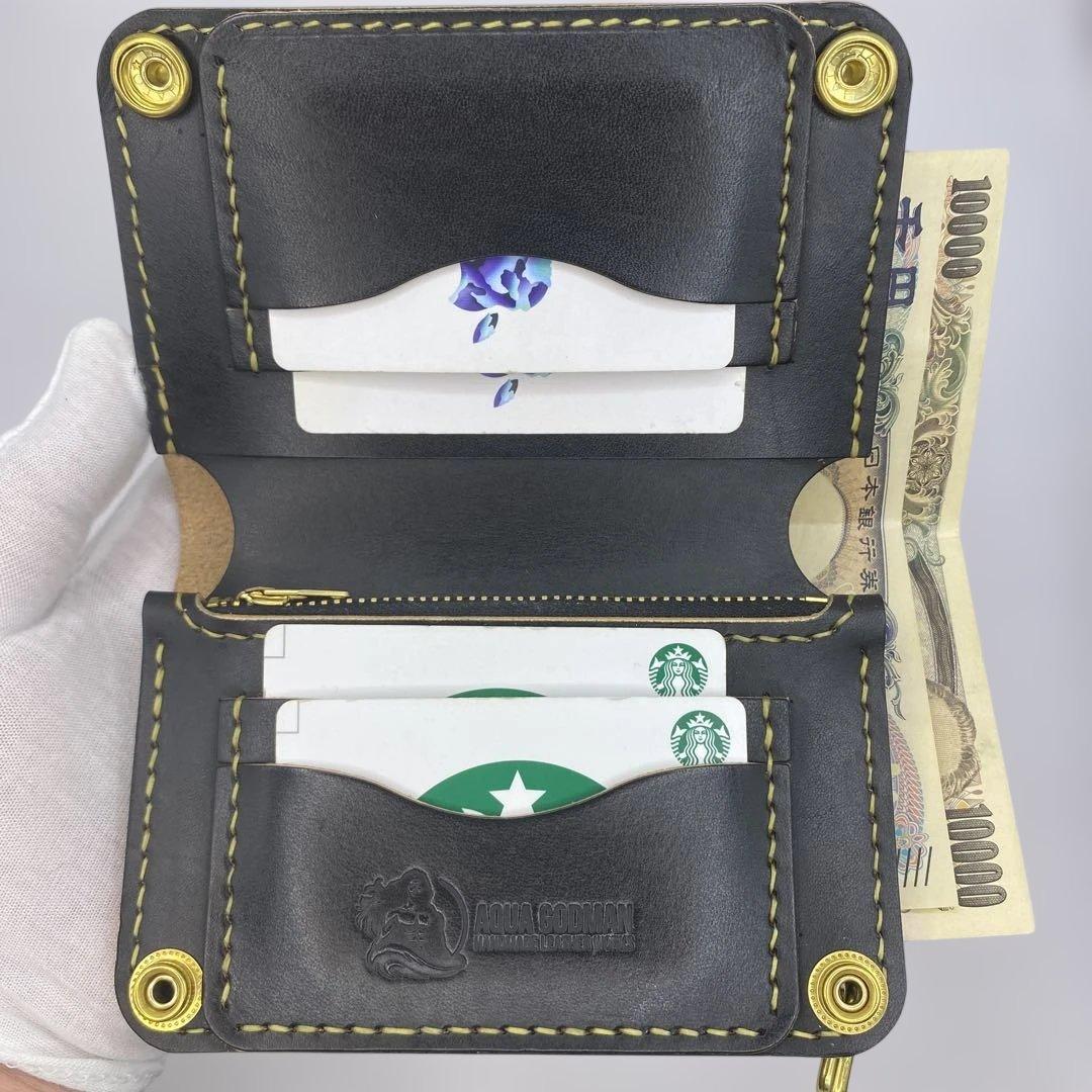 お札折らずに収納できる無骨な手染めミドルトラッカーウォレット BTW01