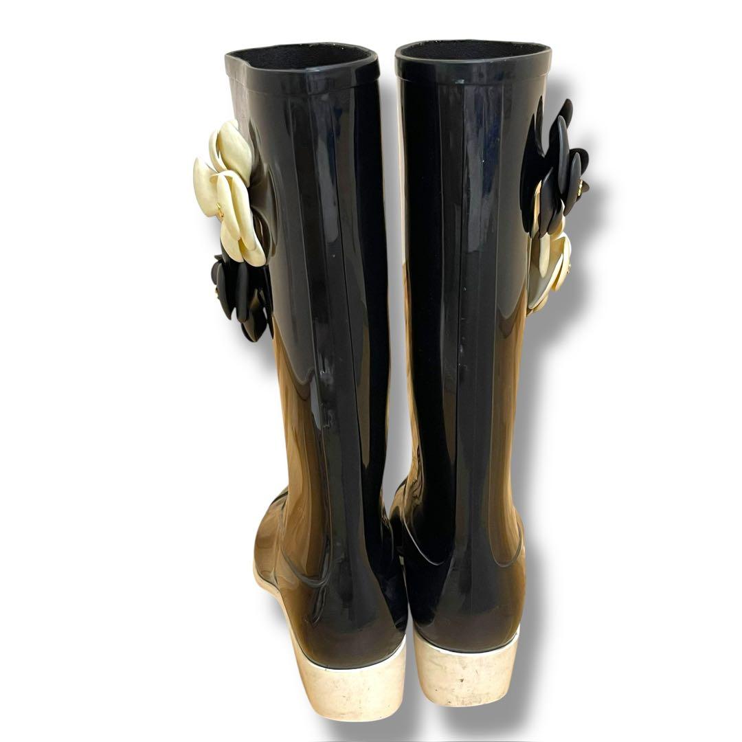 CHANEL シャネル レインブーツ カメリア ブラック 39 ココマーク 上品