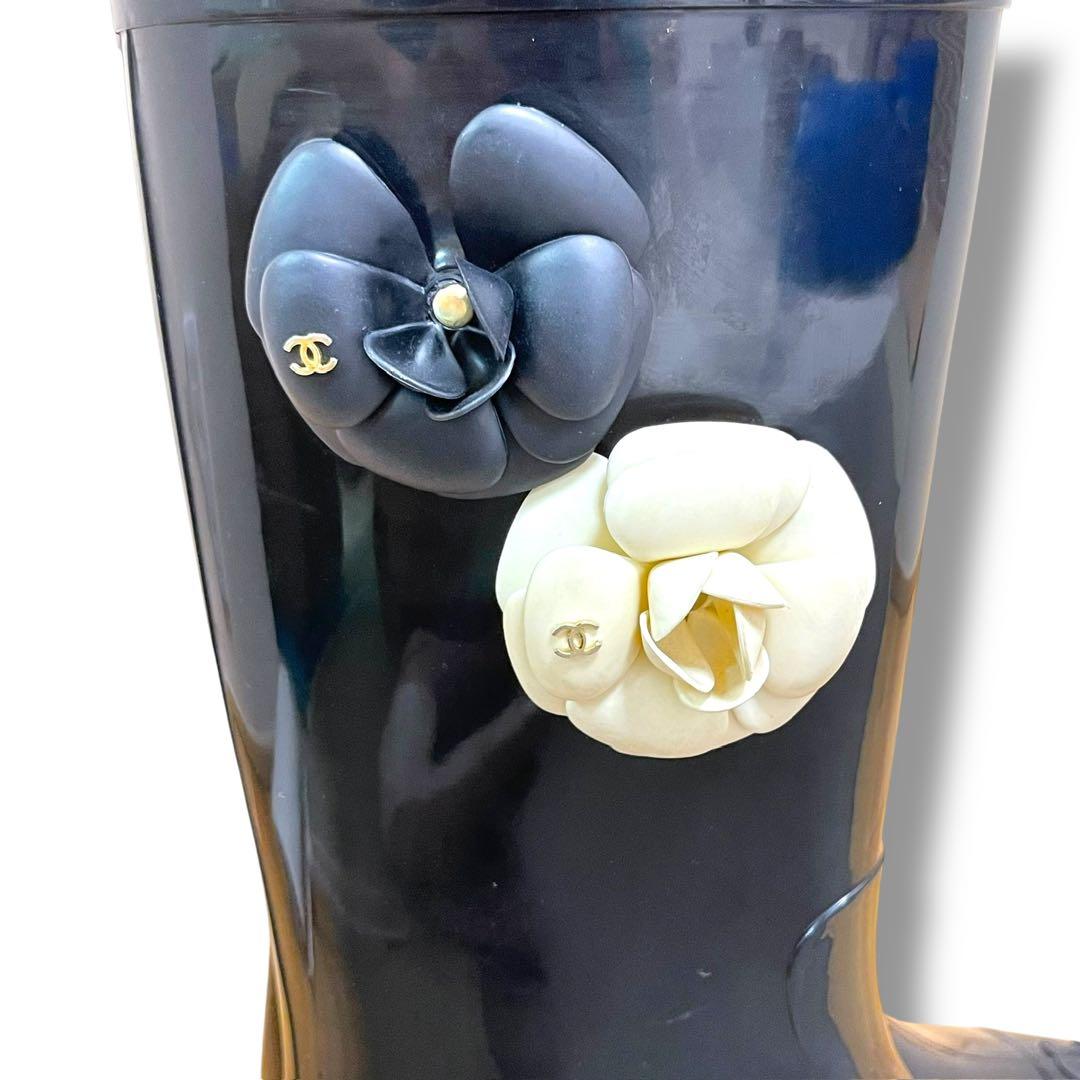 CHANEL シャネル レインブーツ カメリア ブラック 39 ココマーク 上品