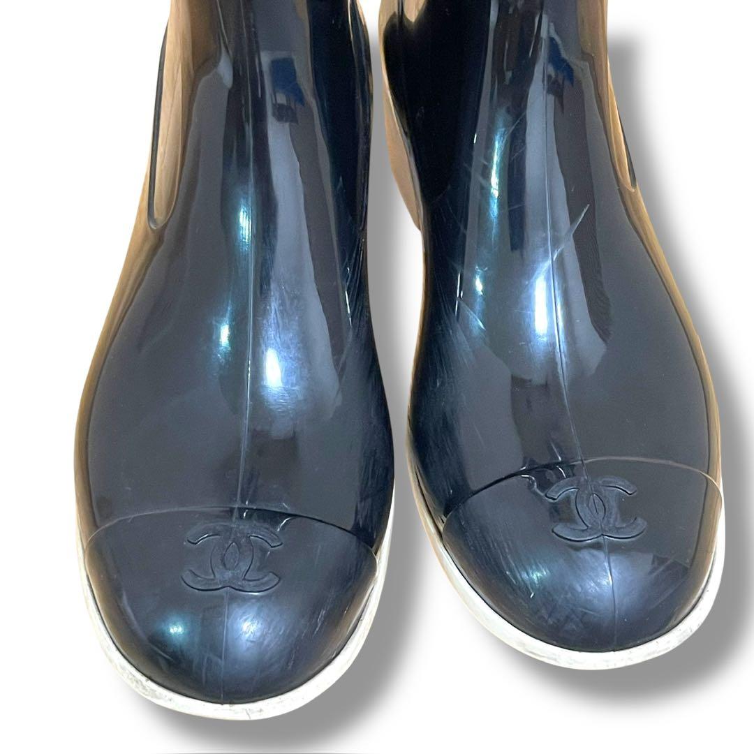 CHANEL シャネル レインブーツ カメリア ブラック 39 ココマーク 上品