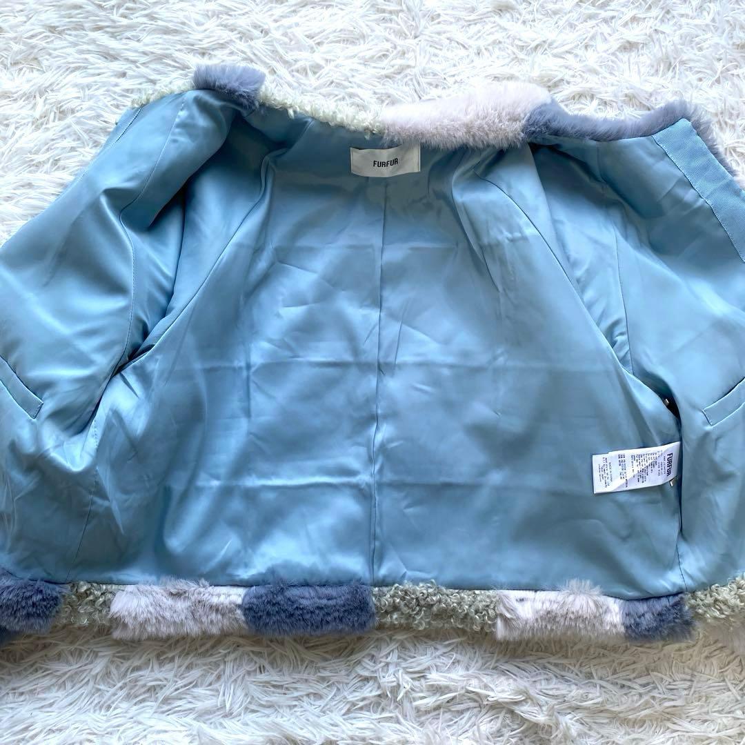 FUR FUR エコファー　ミックスブルゾン　ファーコート　ジャケット　ブルー