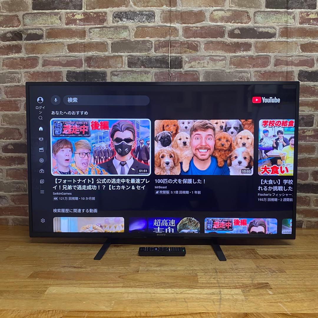 SONY 43V型 4K チューナーレス 液晶テレビ BRAVIA 動画アプリ○