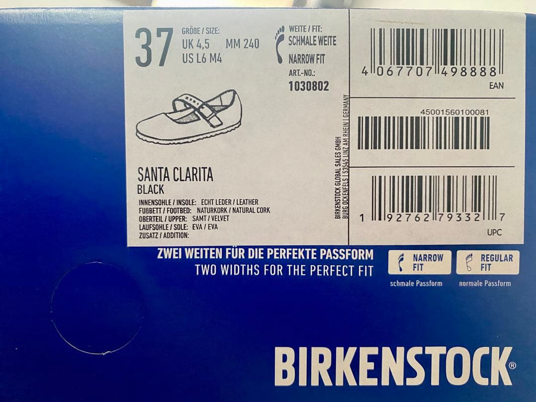 完売品新品タグ付きビルケンシュトックサンタクラリタベルベット黒24cm(37)