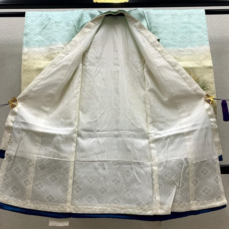 508ay58□お宮参り 男児 祝い着 着物 掛け着 長襦袢付 総刺繍 鷹□美品