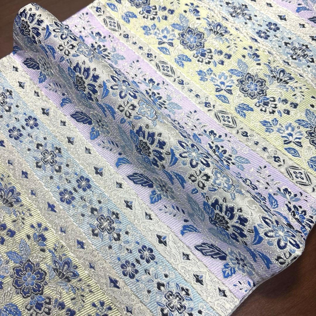 新品未使用品　正絹 西陣織 【2400織 藍染 横軸 花々】