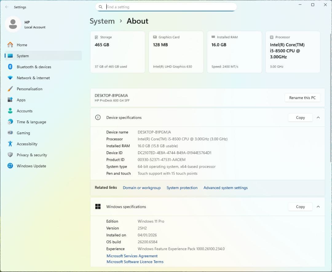 A*S様 HP ProDesk 600 G4 SFF / Core i5-850