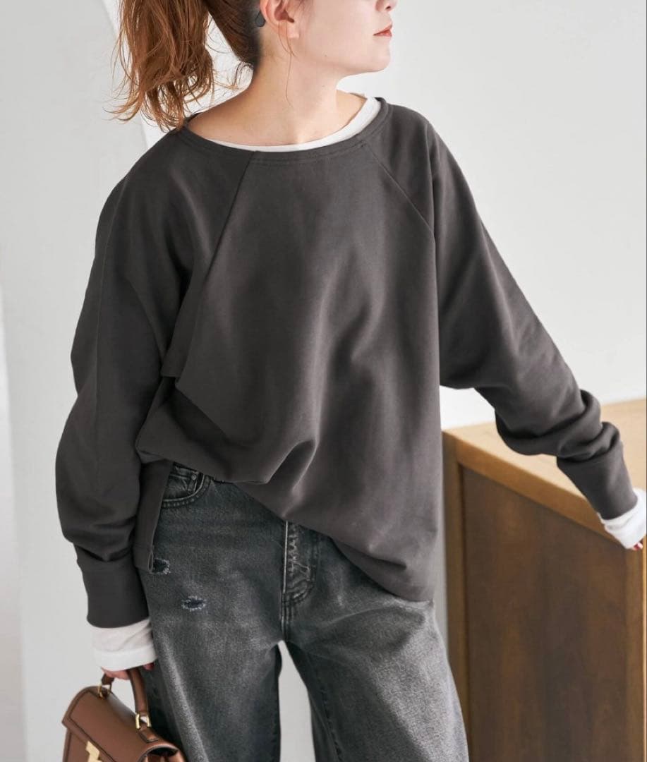 【Spick and Span】ボートネックワイドプルオーバー　グレー