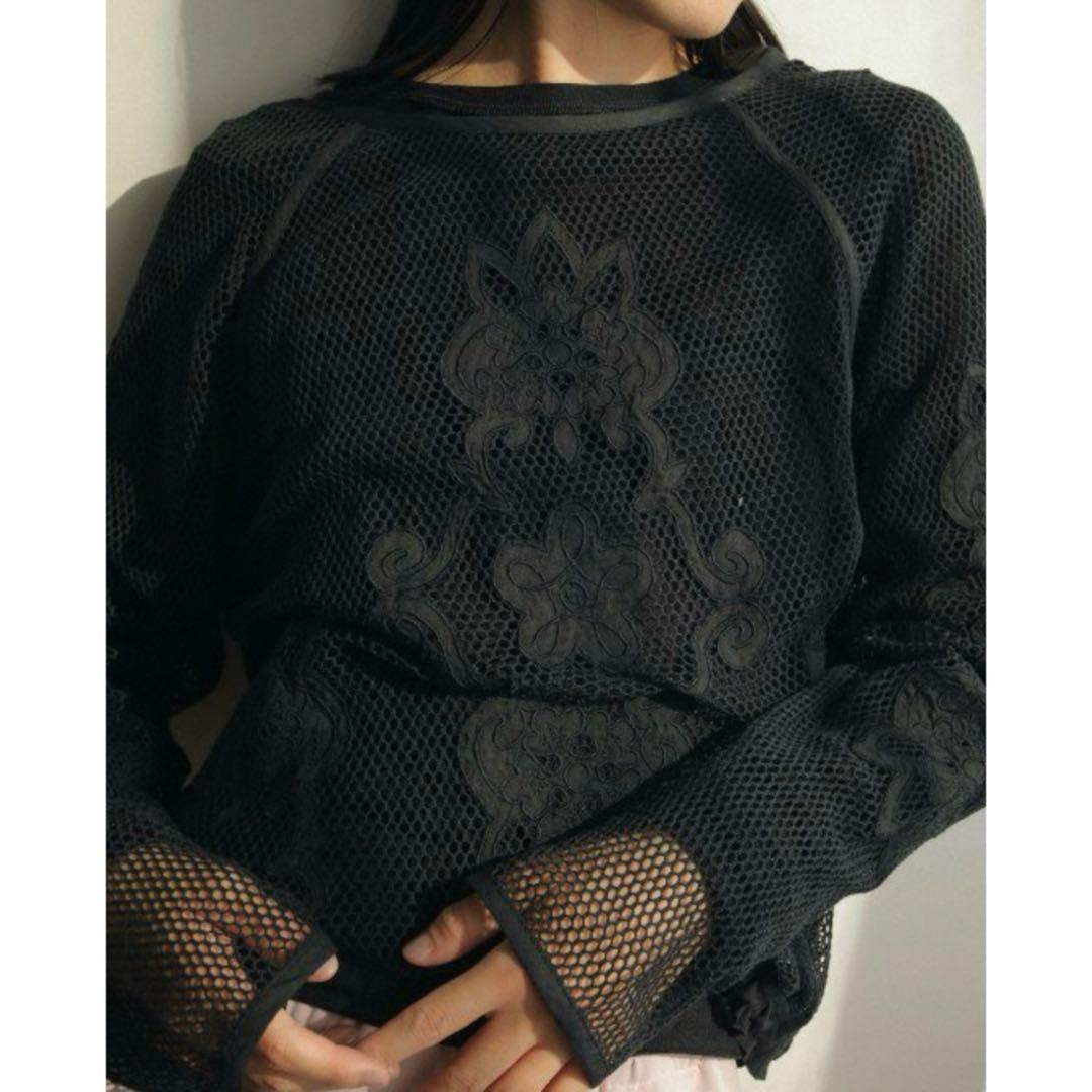 【新品】anuke Embroidery Mesh Tops ブラック