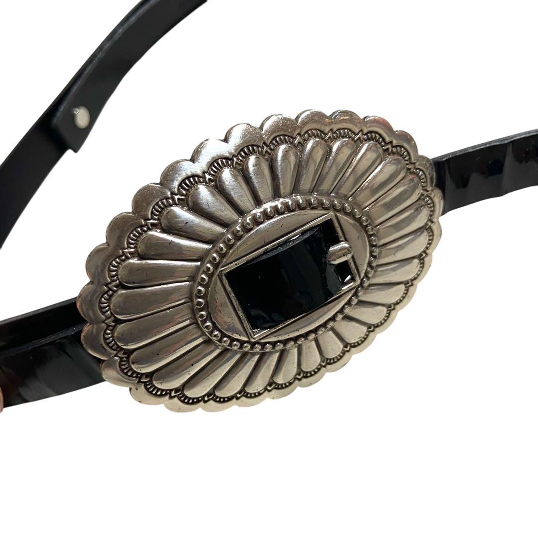 トーガプルラ★ダブルバックルベルト コンチョベルト 本革 レザー エナメル 黒