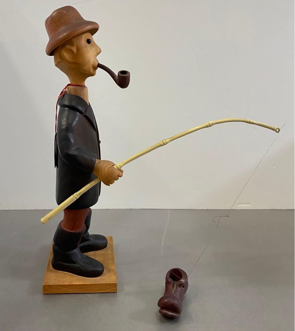 【コンタック】 ROMER イタリア製 ヴィンテージ 木彫り人形 釣り人